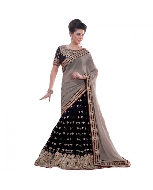 KITESHOP Black Designer Lehenga Saree With Blouse